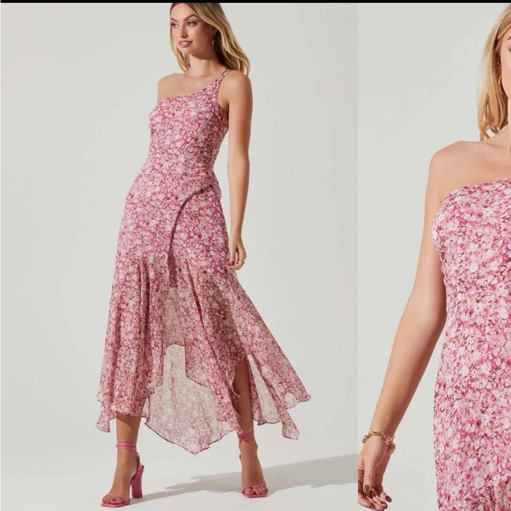 ASTR The Label Pink Floral One-Shoulder Dress